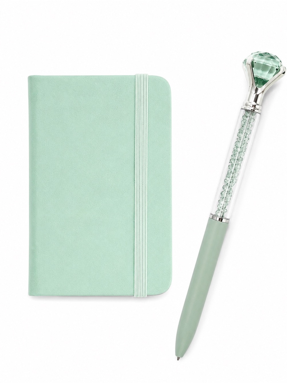 Mint Green A7 Pocket Notebook Journal Crystal Diamond Pen Gift Set Planner NEW